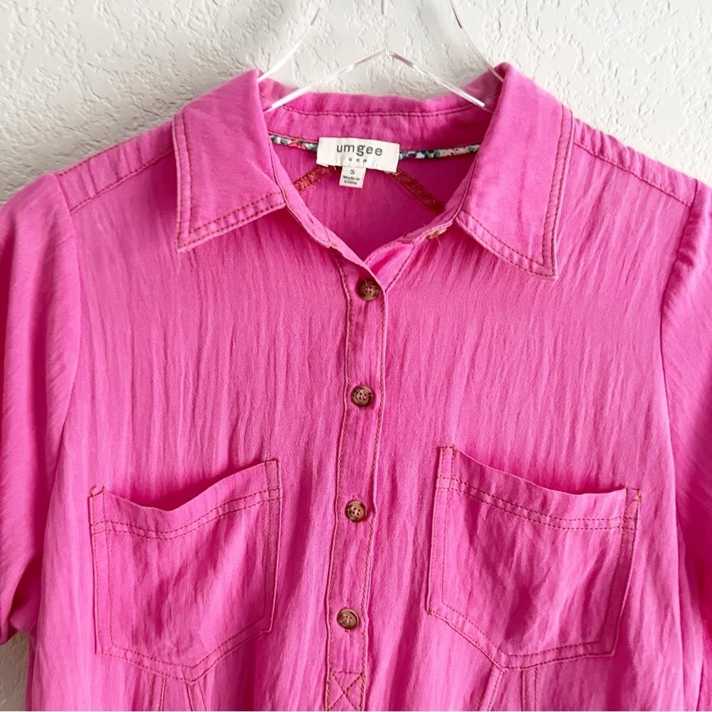 UMGEE Bright Pink Mini Dress Short Sleeve Collar Size Small - Picture 5 of 10